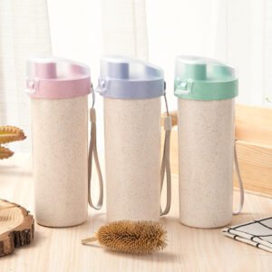 Eco Friendly Reusable Juice Bottle BPA Free 16oz Wheat Straw Shaker Bottle with Lids