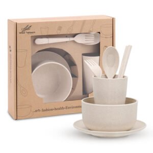 6Pcs Eco-friendly Healthy Unbreakable Wheat Straw Fiber Dinner Tableware Sets for Toddler Baby