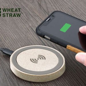 Customized Biodegradable Durable Wheat Straw10W Table Round Wireless Rapid Charger Portable Charger Promotion Gift
