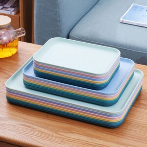 Wholesale Eco-Friendly Wheat Straw Plastic Fast Food Serving Tray Set Korean Style Plates