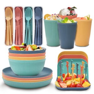 Factory Hot Selling Plates Bowls Cups Dishes Set Unbreakable Tableware Set 32 Pieces Wheat Straw Set